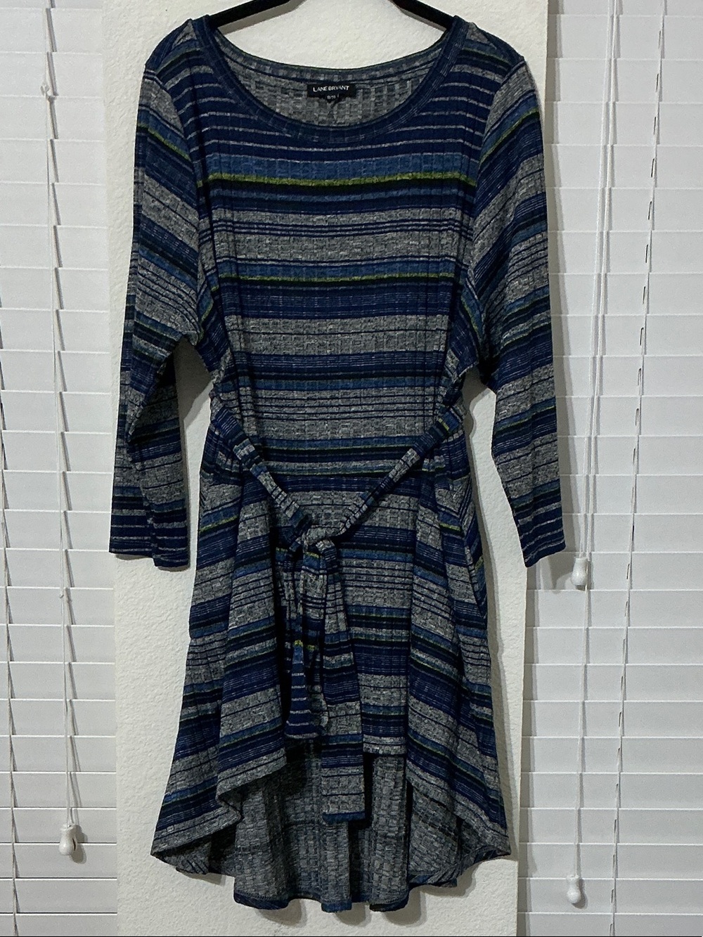 Lane Bryant Blue Striped Space-Dye Knit High-Low Dress Tunic with Tie Waist
